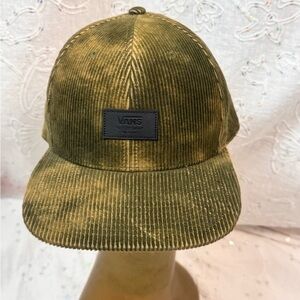 VANS Army Green Corduroy Snapback Hat | Sun Washed Effect | Like New